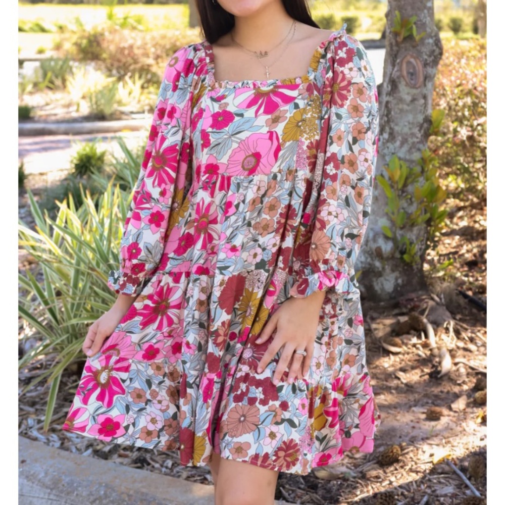 JODIFL Floral Long Sleeve Dress; Size M